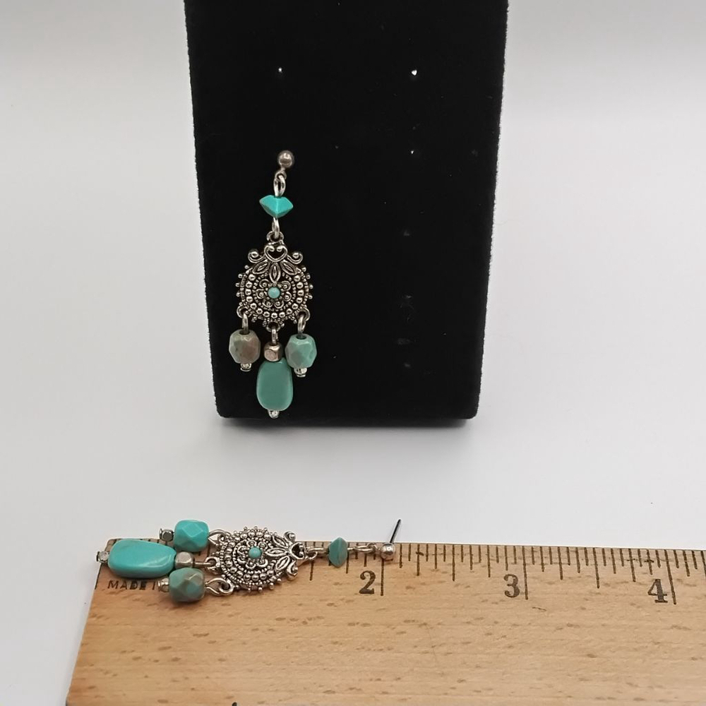 VTG Stamped Nancy & Rise for Avon Turquoise & Silver-tone Chandelier Earrings - Picture 4 of 5